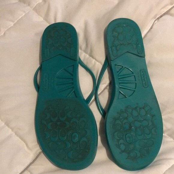 Coach Landon jelly stripped thong flip flops with bow with size 7 - Picture 2 of 7
